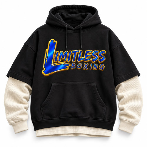 Limitless Boxing Black & Cream Layered Hoodie design mockup